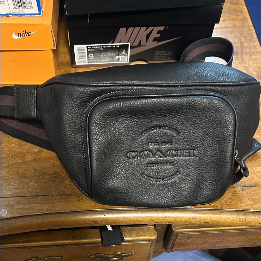 Coach Black Leather Belt Bag for Men